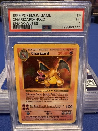 Pokémon Charizard 4/102 Base Set Shadowless Holo Rare 1999 PSA 1 English