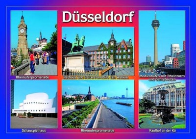 Postkarte Ansichtskarte Düsseldorf Weltpostkarte 6 Fotos Querformat