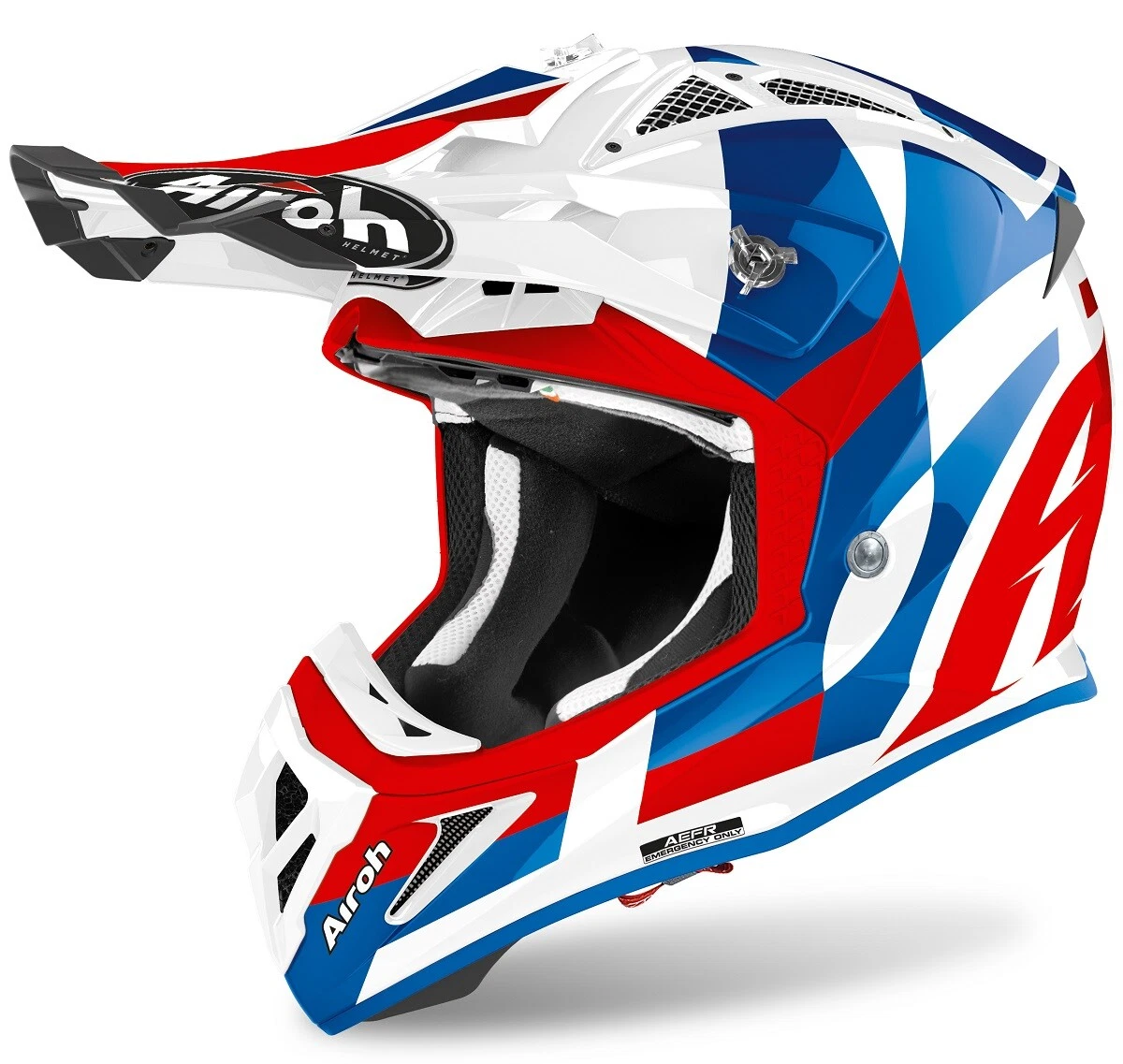 CAPACETE CASCO CROSS ENDURO AIROH AVIATOR ACE TRICK BLU ROSSO BIANCO TG S