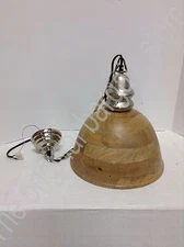 Frontgate Grandinroad Wood silver hanging pendant light lamp dome chandelier