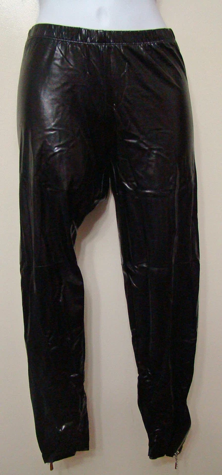 Leggings Indero de couro sintético preto brilhante com zíper no tornozelo - HY702 - Tamanho P - M - Imagem 3 de 3