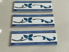 Tile Border Old Vintage Ceramic Collectible Decor Pack of 3, Petals Style