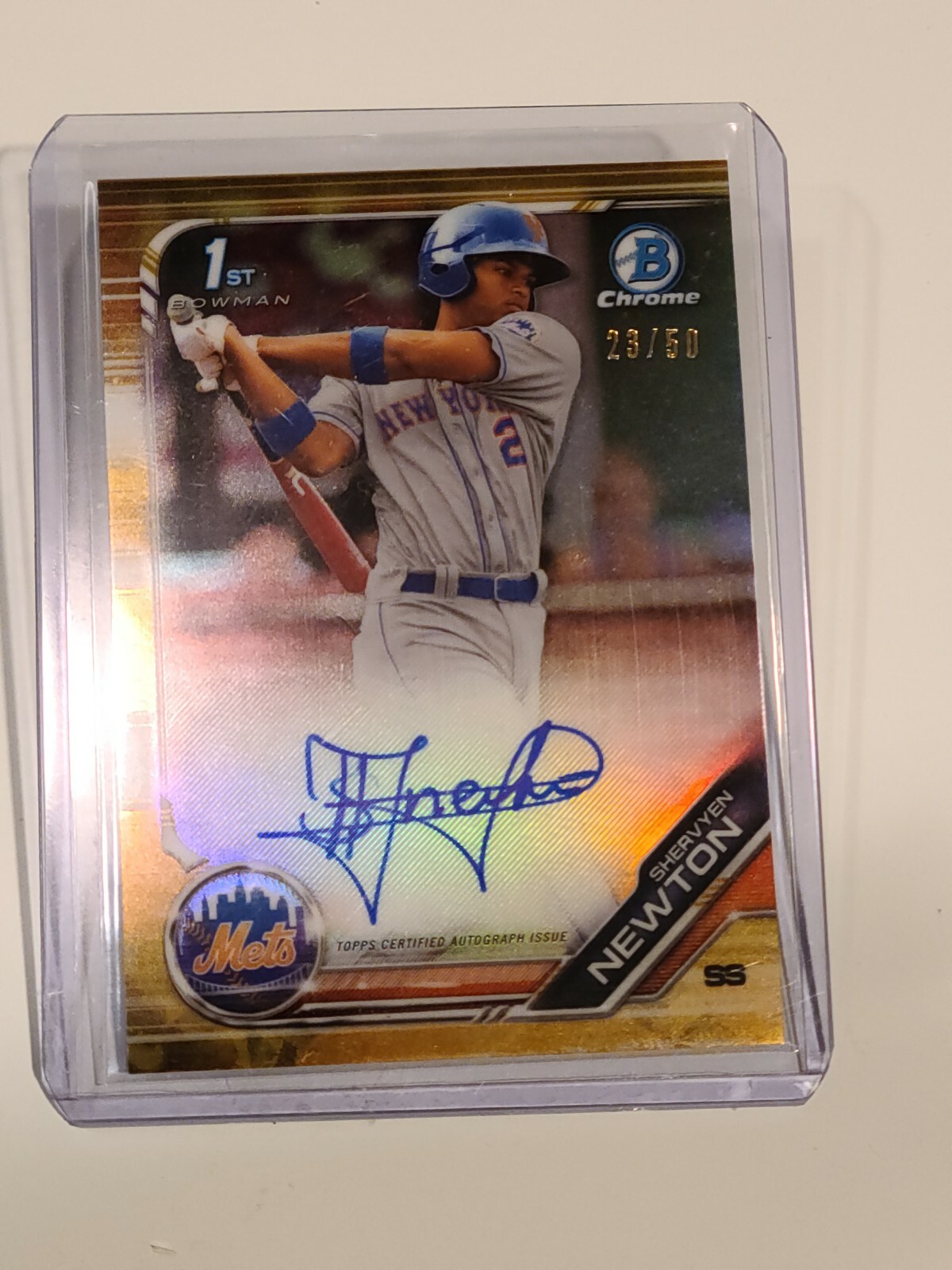 2019 Bowman Chrome Auto Gold Refractor /50 Shervyen Newton RC 1st Autograph Mets