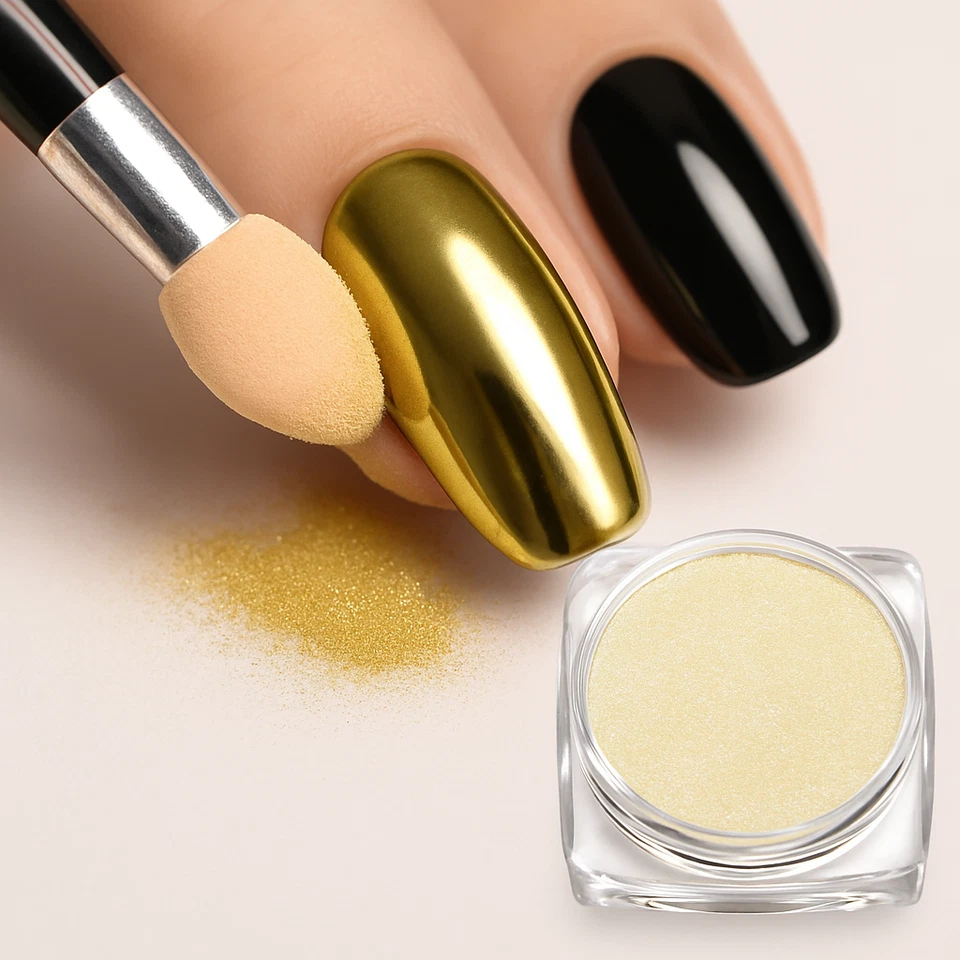 Polvo espejo dorado blanco efecto cromo polvo gel esmalte pigmento (m) Foto 2 de 4