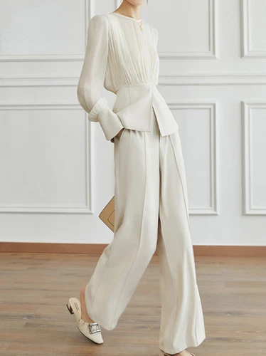 Mujeres Nuevo 2 Piezas Trajes Manga Larga Top y Simple Pierna Ancha Pantalones OL Conjunto Informal - Imagen 2 de 26
