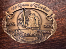 Vintage Belt Buckle Solid Brass Centennial North Dakota 100 Years Of Statehood