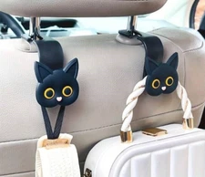2pcs 3D Cartoon Cat Car Seat Headrest Hook Hanger Car Storage Organizer