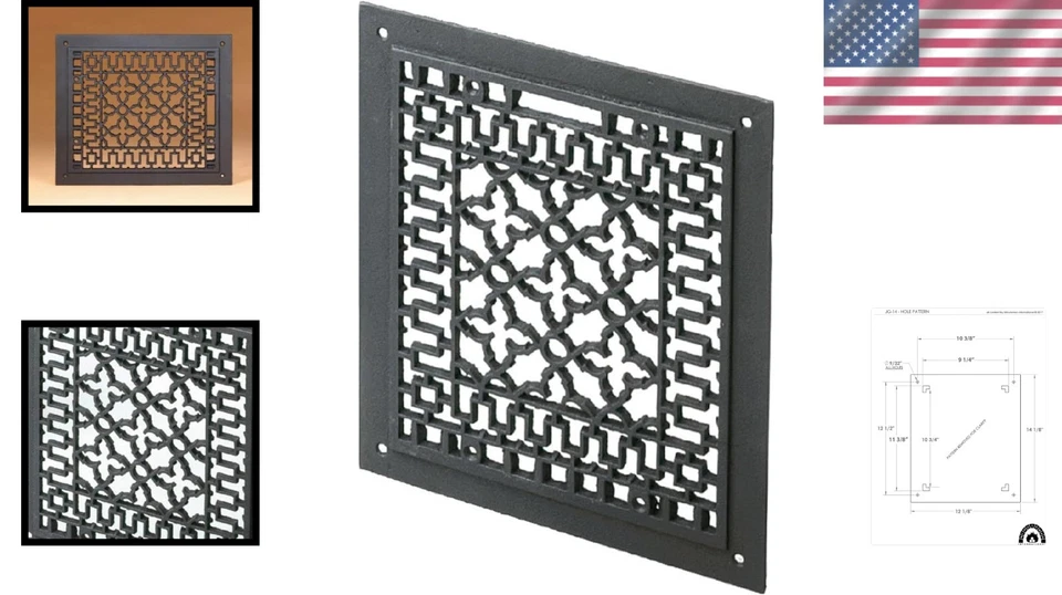 Elegante grelha de piso de ferro fundido preto fosco - 12"x14" para cobertura de ventilação perfeita - Imagem 2 de 4