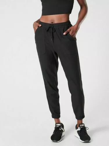 ATHLETA Joggers Black Zip Pocket Active Lounge Drawstring Pants