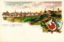 Old postcard postcard Rothenburg - total view - Crests - litho GERMANY (918593)