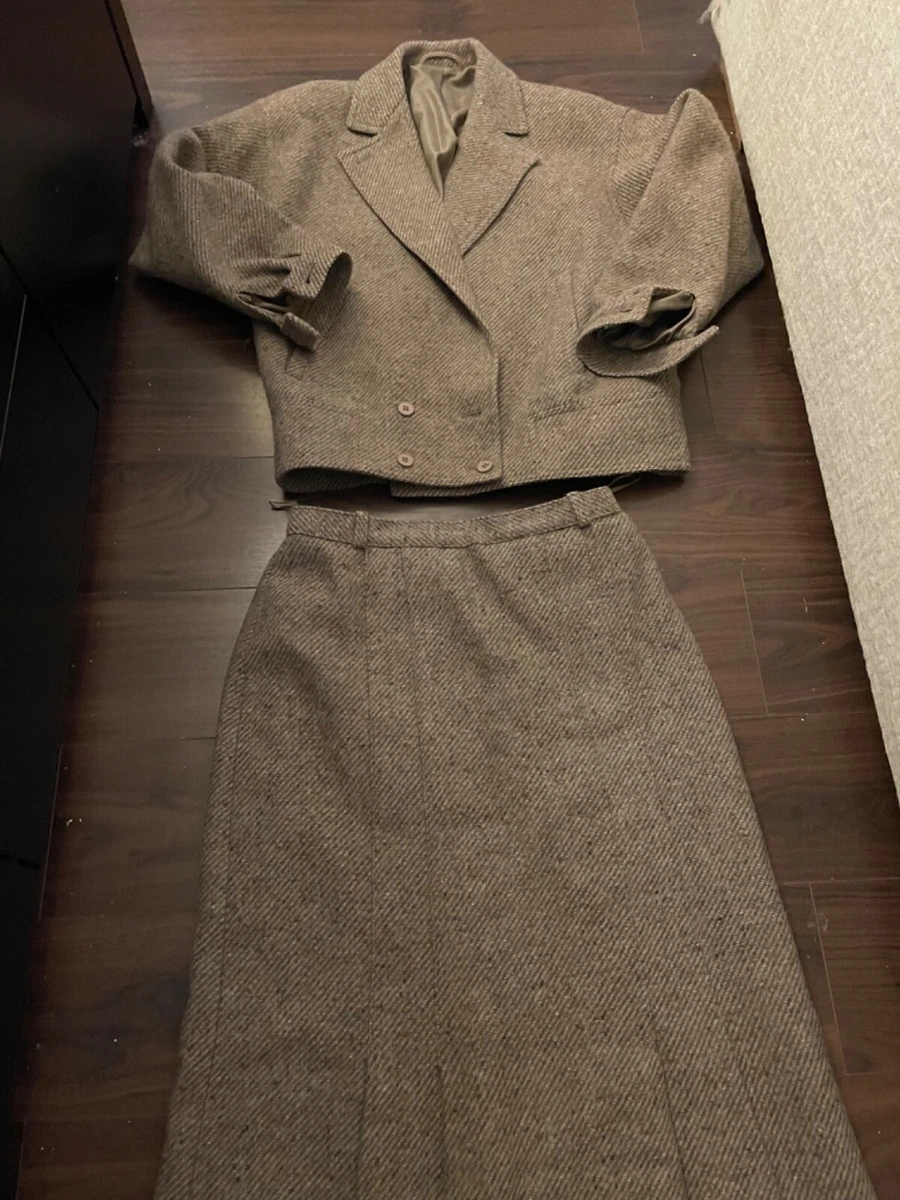 Vintage Womens Ladies Two Piece Skirt Suit Wool Brown Size 14 skirt size 10 jac