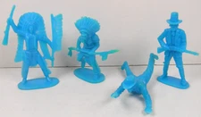 Unbranded Plastic Blue Cowboys & Indians Men Lot of 4 Toy Figures 2" Scale