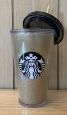 Starbucks Gold Glitter Sparkles Tumbler Gold Black Cold Cup Grande 16oz