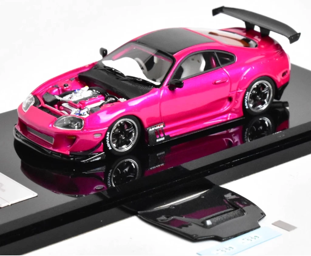 YM 1:64 Pink JDM Supra A80 JAZ80 Racing Diecast Resin Model Car