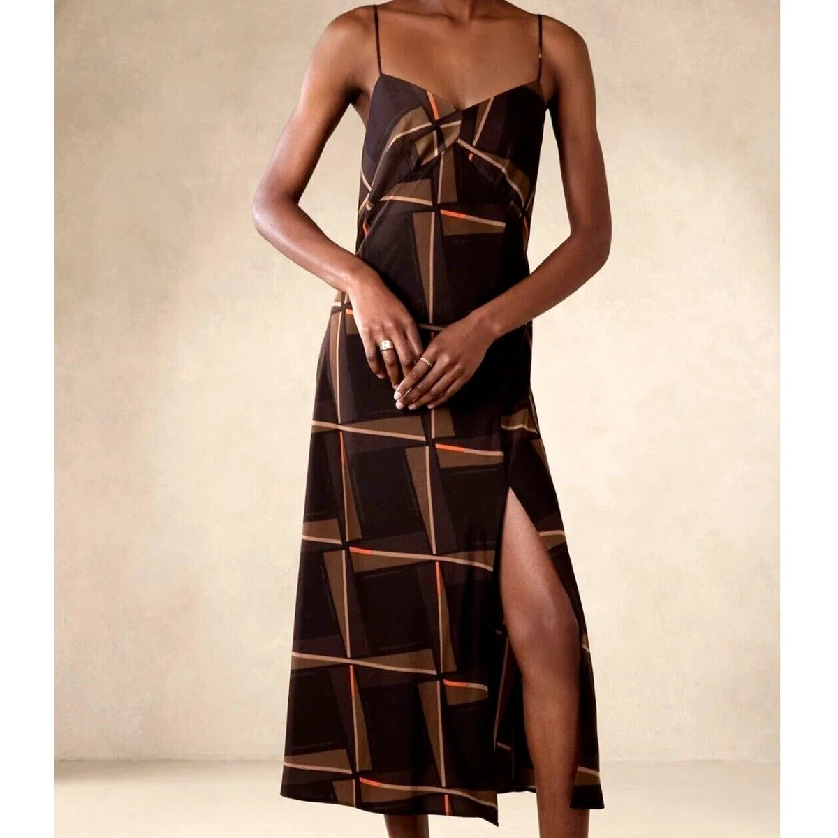 banana republic brown satin dress Shirred Side Satin Midi Dress Banana Republic