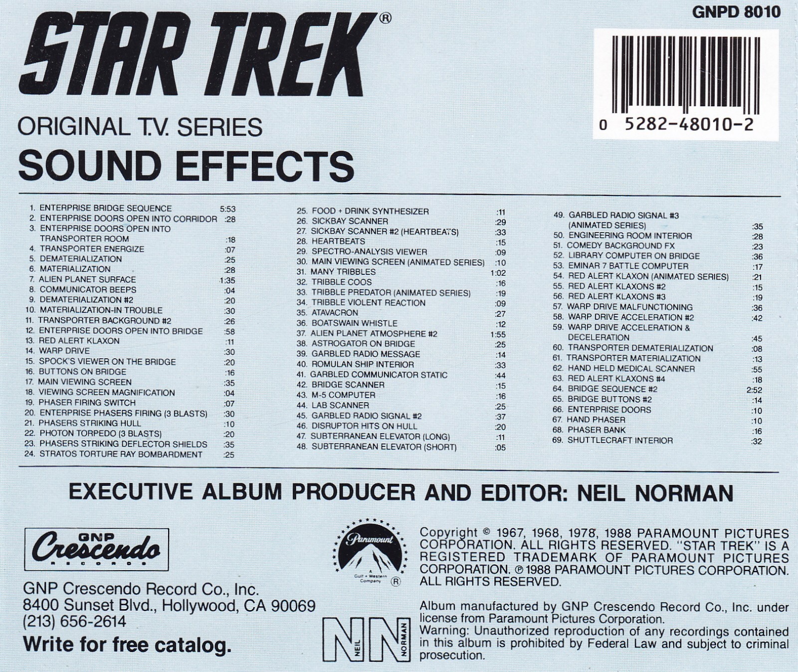STAR TREK CD STAR TREK SOUND EFFECTS FROM THE ORIGINAL TV