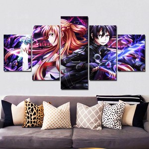 Sword Art Online Sao Asuna Yuuki Kirito 5 Piece Manga Anime Canvas Wall Art Ebay