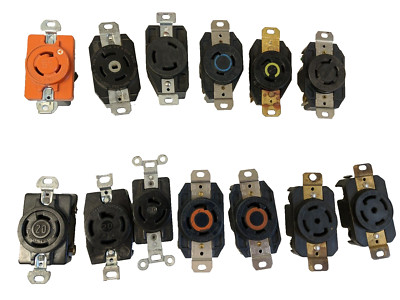 Lot of 13  locking Receptacle Hubbell, Leviton and Marinco   Various Old stock