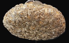 New Gold Floral With Amber  Clear Austrian Crystal Evening Clutch Bag