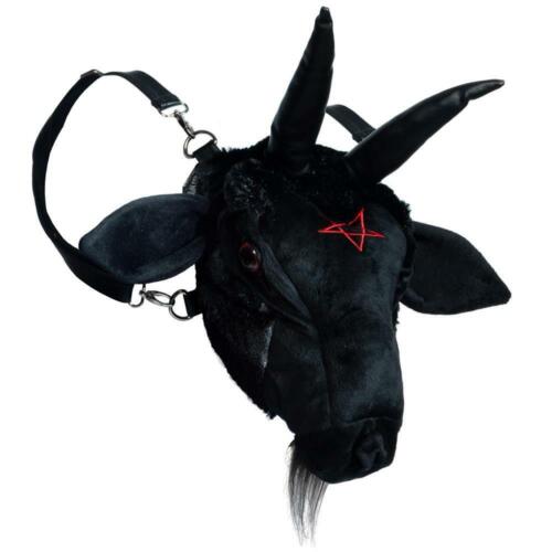 Mochila negra Phillip Baphomet cabeza de cabra metal pesado rock horror gótico - Imagen 2 de 3
