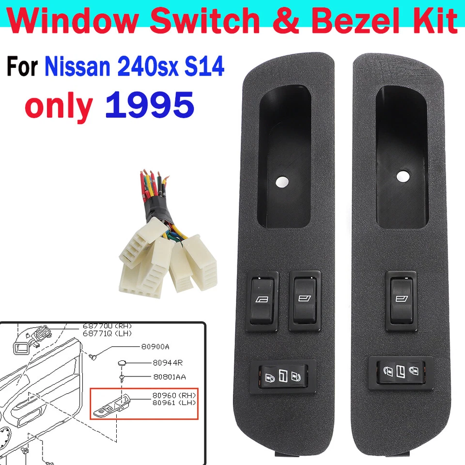 Kit de montaje de conductor y pasajero bisel interruptor ventana Nissan 240SX S14 1995 EE. UU. Foto 2 de 4