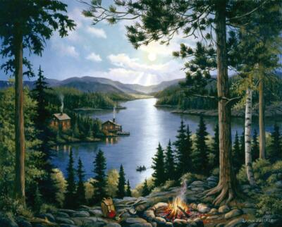 Ceramic Tile Mural Kitchen Backsplash - Cabin in the Woods - Woodland Landscape