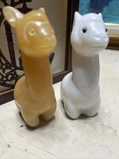 Pair XL  4.5” Stone Alpaca  Quartz Crystal Carved Skull Reiki Healing