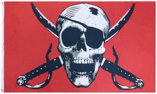 3X5 Crimson Pirate Flag 100D SPUN POLYESTER Jolly Roger Boating Flag Skull Flag
