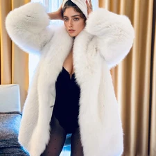 Luxury Women's Full Skin Real Fox Fur Overcoat Winter Fluffy Thick Coats Jackets