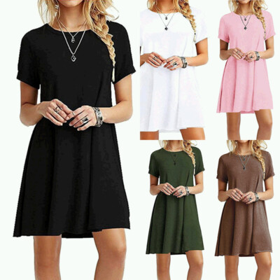 Sundress Mini Summer Dress Loose Short Tops Casual T-shirt  Lady Women's Sleeve