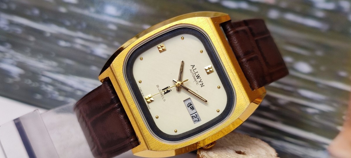 ALLWYN 21 JEWELS AUTOMATIC NOS WHITE DIAL Y381-5110 INDIA