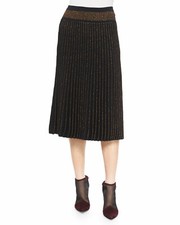 OHNE TITEL Black Copper Metallic Stripe Pleated Knit Skirt Sz M