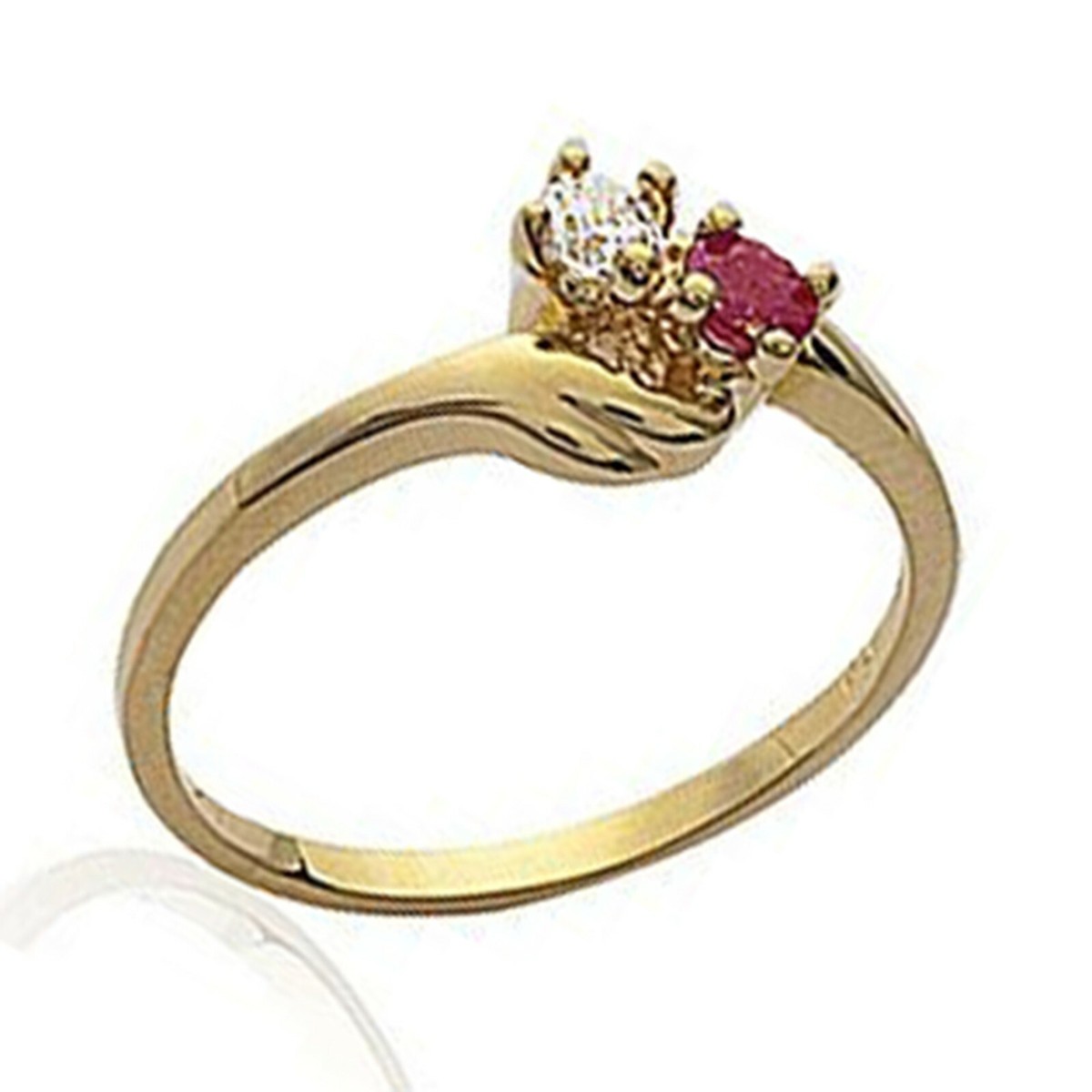 Bague Plaqué Or 750/000 Avec Rubis Et Zirconium - Taille 58, Neuf Avec étiquettes