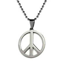 PEACE SYMBOL NECKLACE Round Sign Stainless Steel Metal Pendant Ball Chain NEW