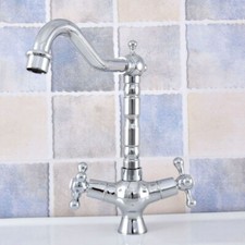 Silver Chrome Brass Double Handle Kitchen Faucet Bathroom Sink Mixer Tap 2sf663