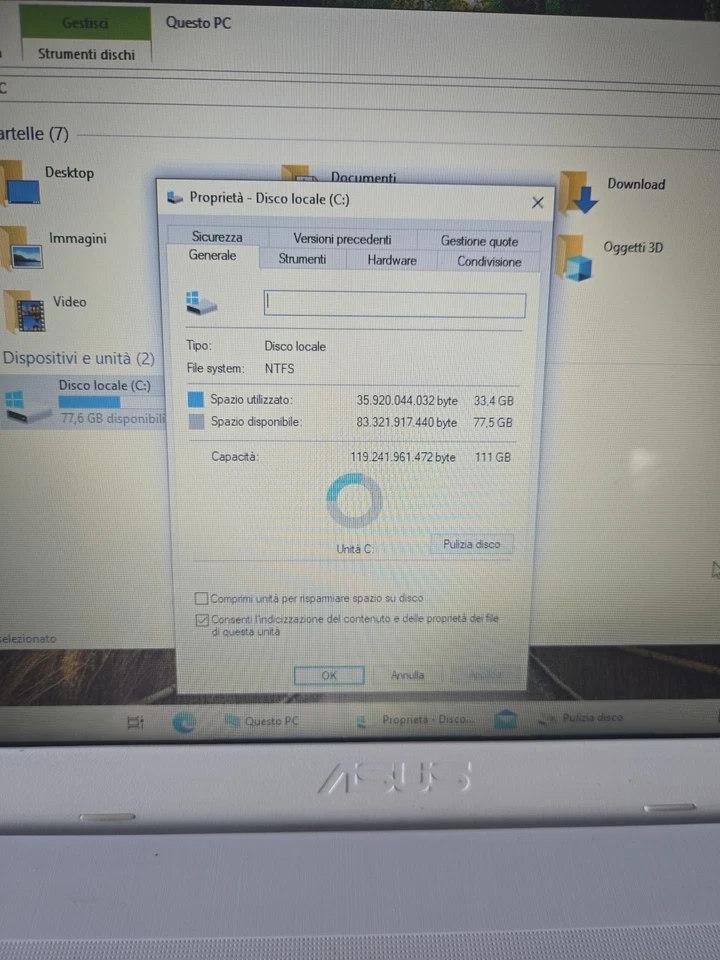 Notebook Asus F540S Win10 Disco SSD120gb RAM 4gb Bianco DVD-R perfetto - Immagine 3 di 4
