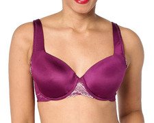 Breezies Two-Tone Lace Shimmer Underwire Bra 36C Wine A655481 Foam Cups 12261