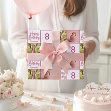 8th Birthday Personalized Wrapping Paper, Custom Photo Gift Wrap Roll