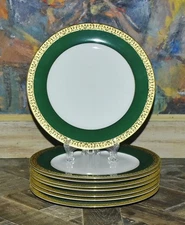 Royal Gallery Gold Buffet Set Of 8 Hunter Green & gold 8-1/2" Salad Plates New