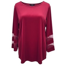 NEW Slim Factor Investments Women's LARGE Red Velvet 3/4 Sleeve Tunic Top
