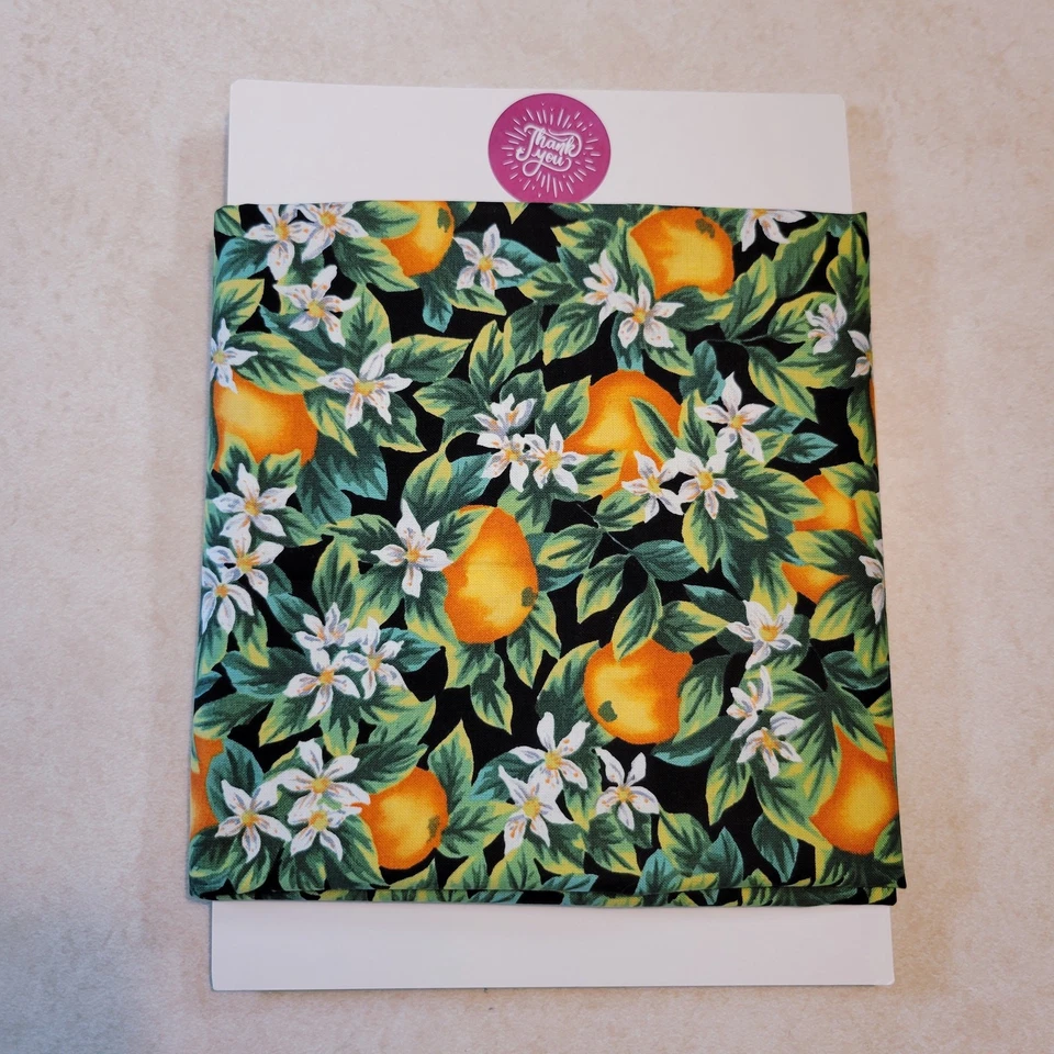 Cotton Fabric Orange Blossom 1 Yard x 44 Northcott Citrus Floral Black - Image 4 of 4