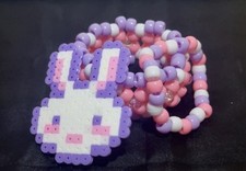 Purple White and Pink Bunny X-base Kandi Cuff with ADDITIONAL perler