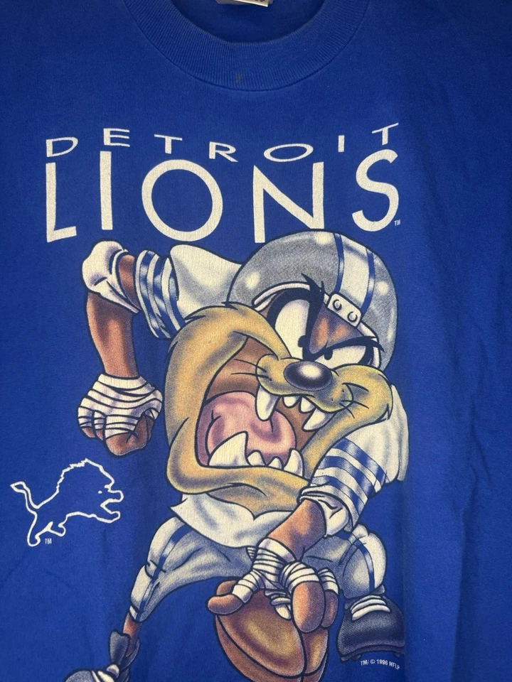 Винтажная футболка Detroit Lions Taz 1996 Artex синяя РЕДКАЯ NFL средний размер сделано в США - Изображение 2 из 4