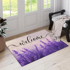 Purple Lavender Welcome Indoor Door Mat, Outdoor Entrance Doormat for Entrywa...