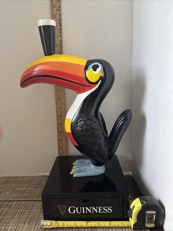 Large Advertising Guinness Beer Carved Wood Toucan Bird Statue With Drawer 18"