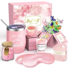 Spa Gift Basket with Bath Essentials- Pink Rose Relaxation Kit Set, Spa... 