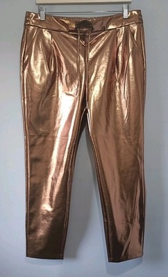 Vero Moda XL Copper Metallic Faux Leather Trousers High Waist Party Disco
