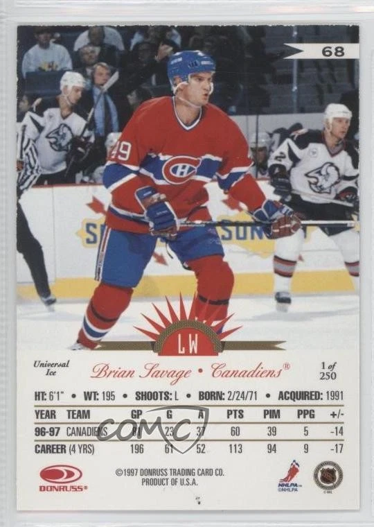 1997-98 Leaf International Stars Universal Ice /250 Brian Savage #68 - Image 2 of 2