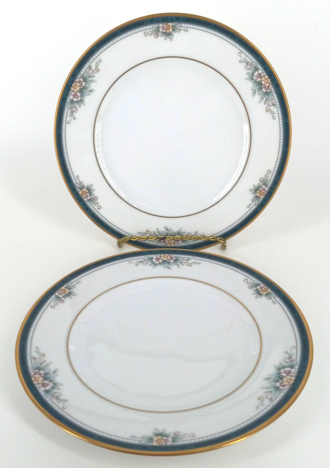 Noritake Landon Bread Plates Set of 2 VTG 4111 Teal Band 6 1/4
