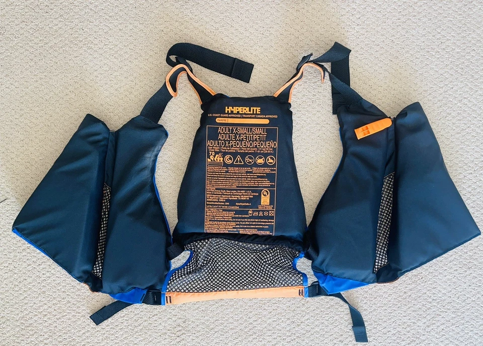 Hyperlite Adult Blue/Black Life Vest Flotation Jacket Size XS (28-36”) - Image 2 of 4